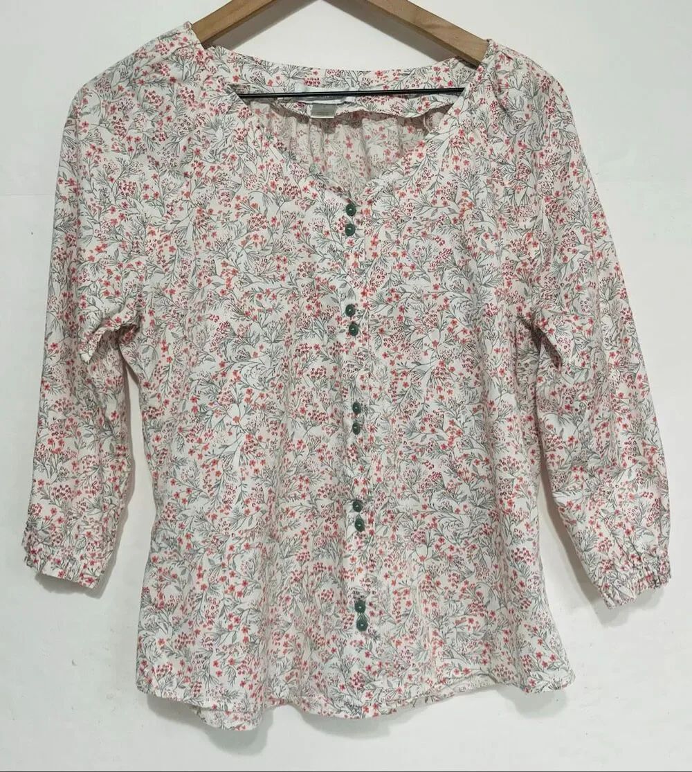 Christopher & Banks Floral Button Front Blouse   Size S